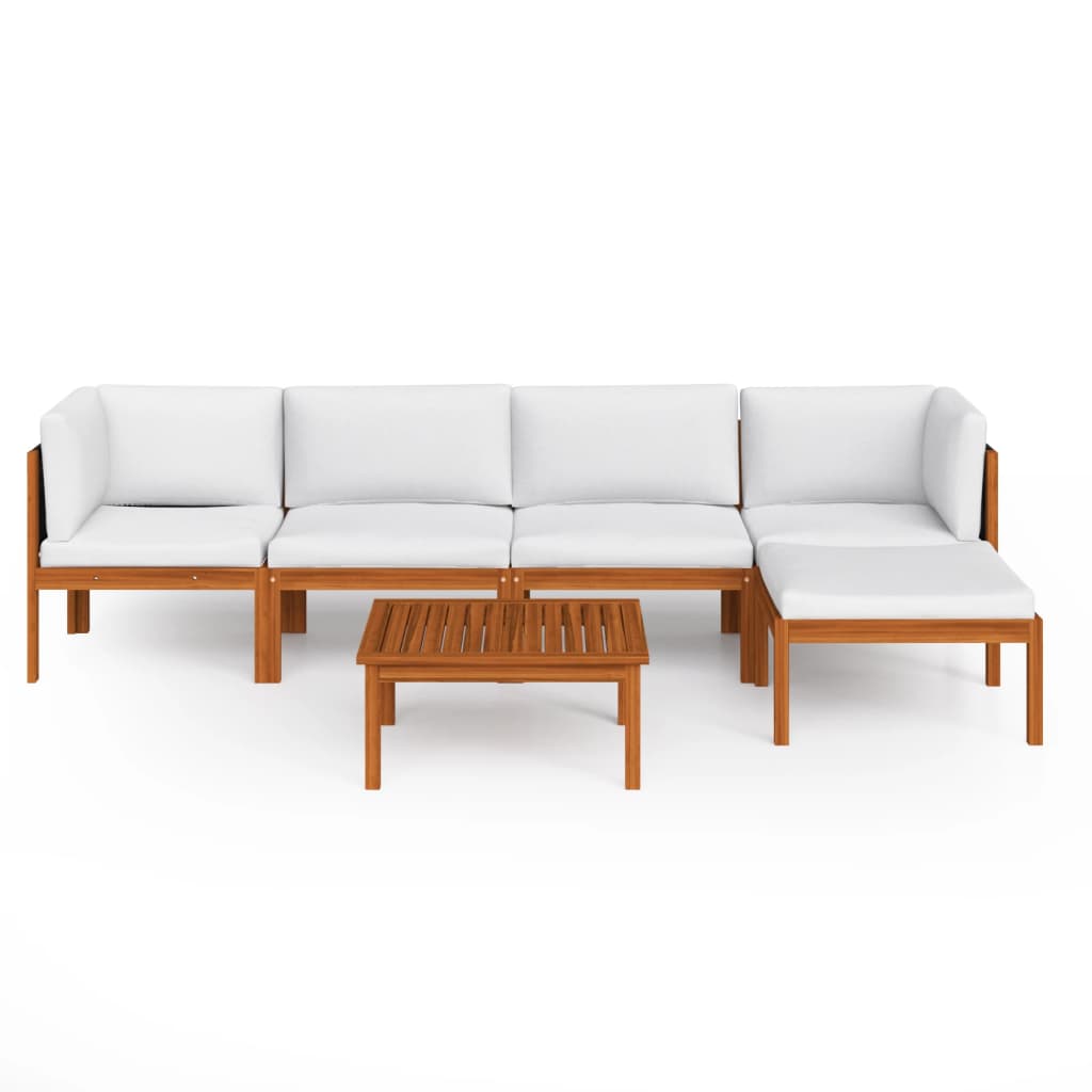 6-tlg. Garten-Lounge-Set mit Kissen Cremefarbenes Holz Akazie & Seil