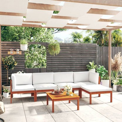 6-tlg. Garten-Lounge-Set mit Kissen Cremefarbenes Holz Akazie & Seil