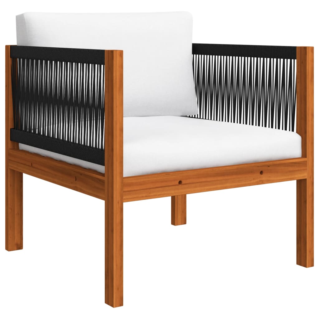 7-tlg. Garten-Lounge-Set mit Kissen Cremefarbenes Holz Akazie & Seil