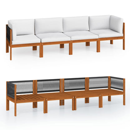4-Sitzer-Gartensofa mit Kissen Holz Akazie & Seil