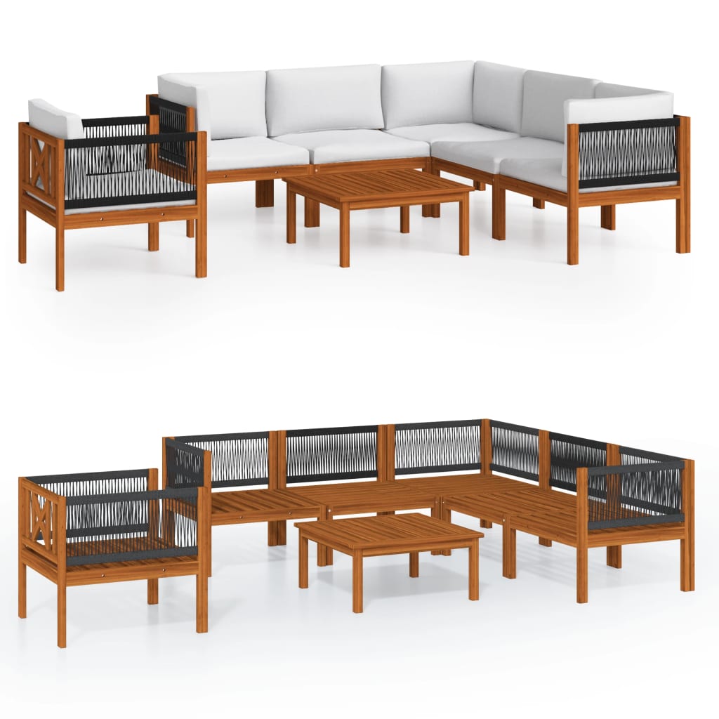 7-tlg. Garten-Lounge-Set mit Kissen Cremefarbenes Holz Akazie & Seil