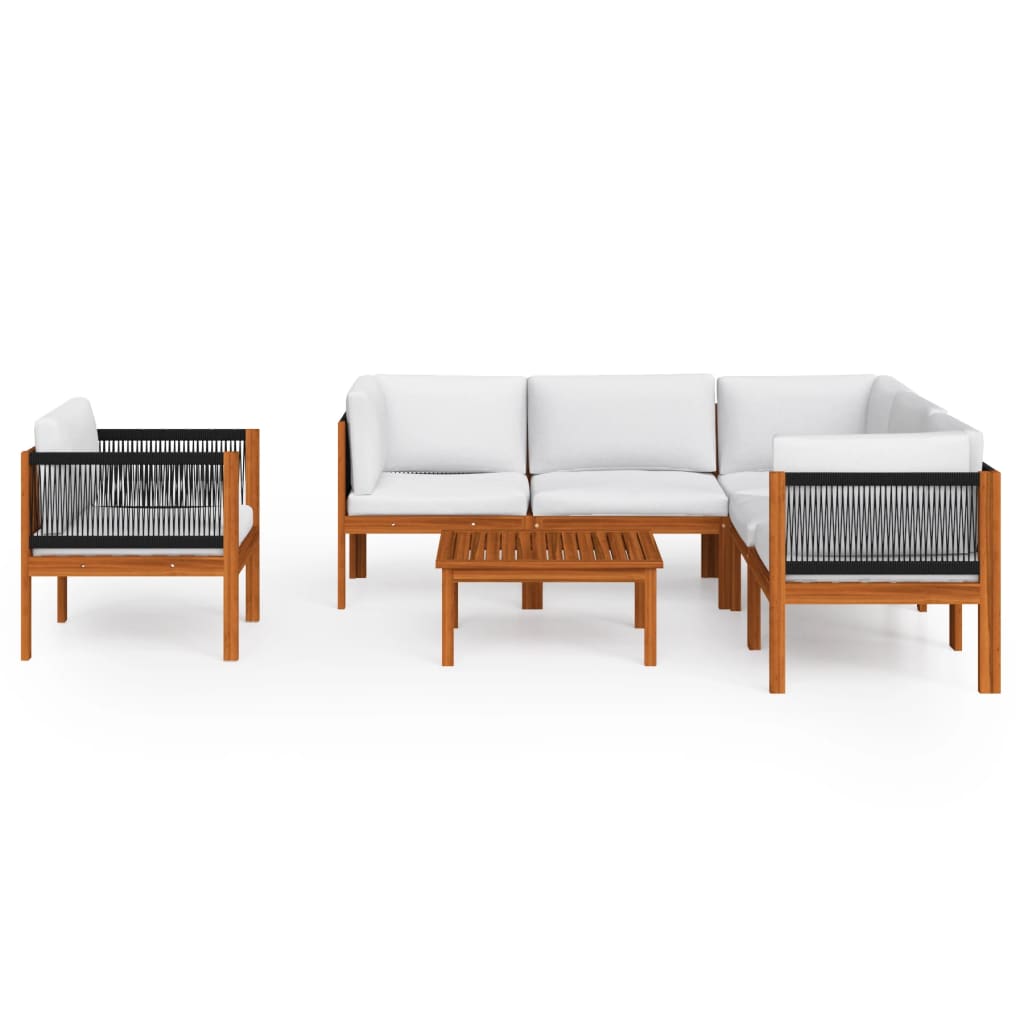 7-tlg. Garten-Lounge-Set mit Kissen Cremefarbenes Holz Akazie & Seil