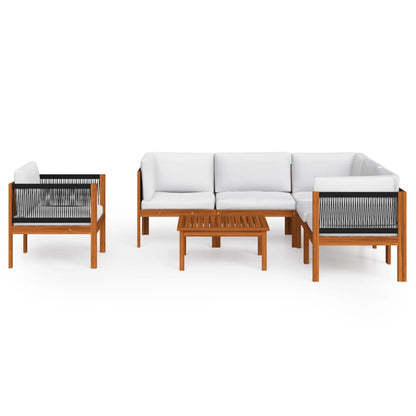 7-tlg. Garten-Lounge-Set mit Kissen Cremefarbenes Holz Akazie & Seil