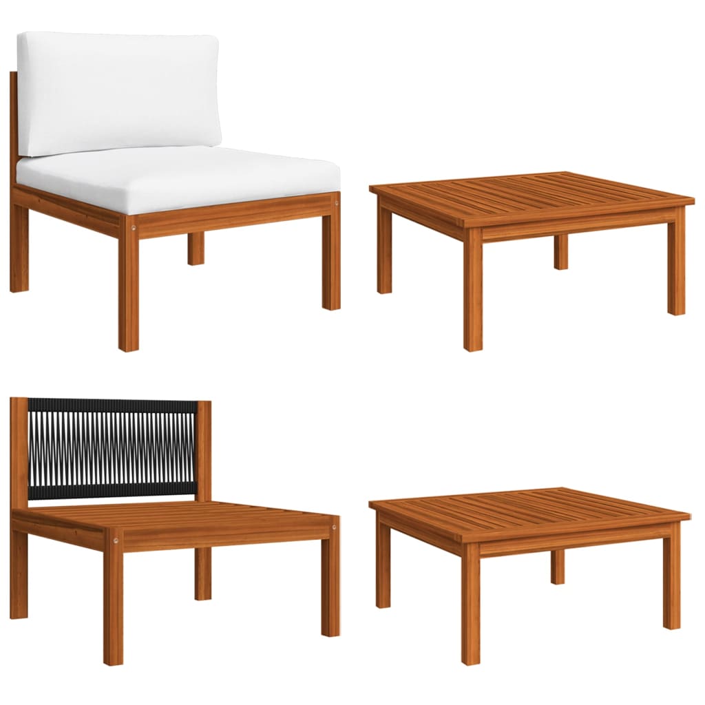 7-tlg. Garten-Lounge-Set mit Kissen Cremefarbenes Holz Akazie & Seil