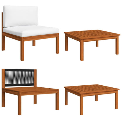 7-tlg. Garten-Lounge-Set mit Kissen Cremefarbenes Holz Akazie & Seil