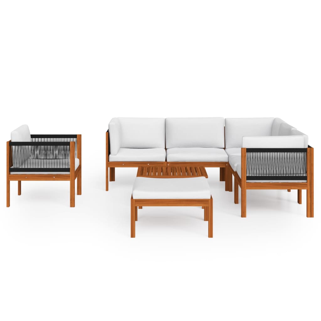 8-tlg. Garten-Lounge-Set mit Kissen Cremefarbenes Holz Akazie & Seil