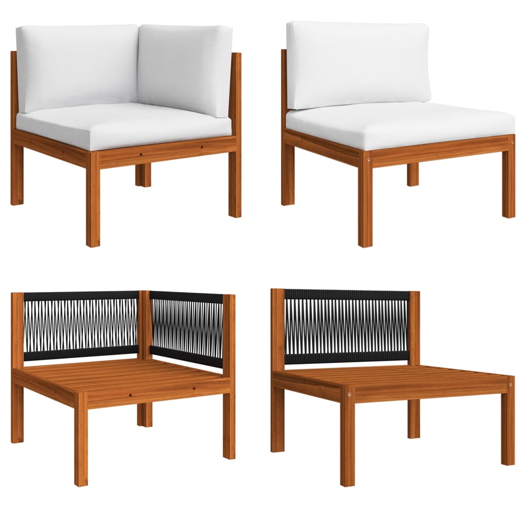 8-tlg. Garten-Lounge-Set mit Kissen Cremefarbenes Holz Akazie & Seil