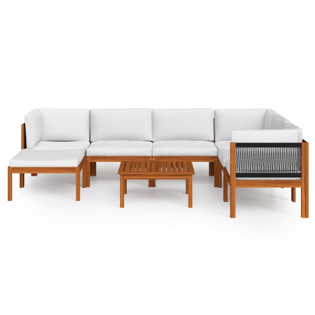 8-tlg. Garten-Lounge-Set mit Kissen Cremefarbenes Holz Akazie & Seil