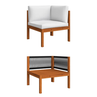10-tlg. Garten-Lounge-Set mit Kissen Cremefarbenes Holz Akazie & Seil