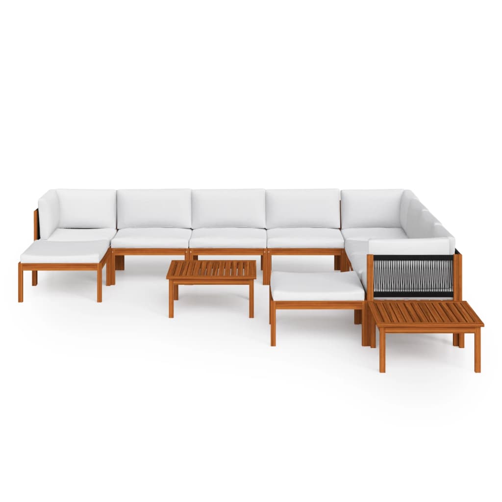 12-tlg. Garten-Lounge-Set mit Kissen Cremefarbenes Holz Akazie & Seil