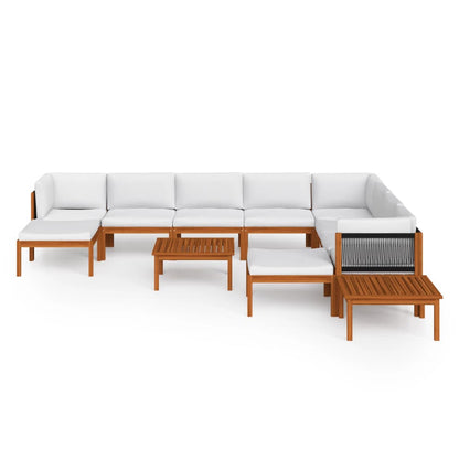 12-tlg. Garten-Lounge-Set mit Kissen Cremefarbenes Holz Akazie & Seil