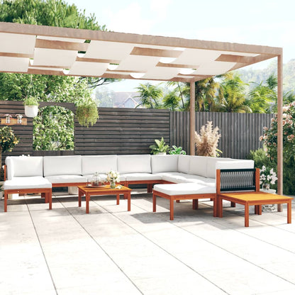 12-tlg. Garten-Lounge-Set mit Kissen Cremefarbenes Holz Akazie & Seil
