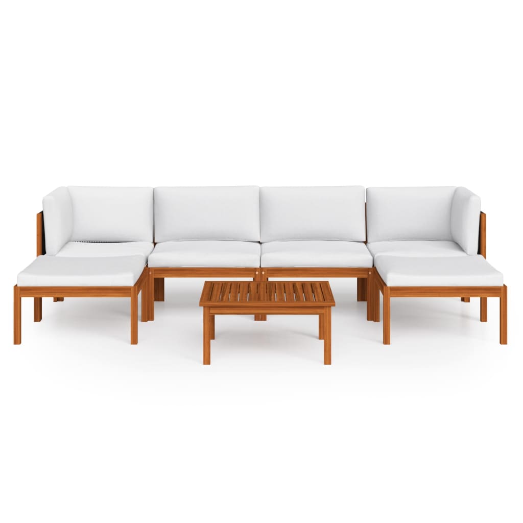 7-tlg. Garten-Lounge-Set mit Kissen Cremefarbenes Holz Akazie & Seil