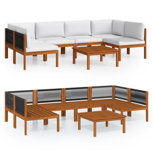 7-tlg. Garten-Lounge-Set mit Kissen Cremefarbenes Holz Akazie & Seil