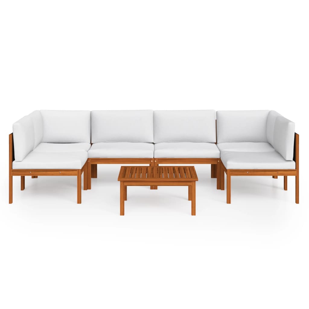 7-tlg. Garten-Lounge-Set mit Kissen Cremefarbenes Holz Akazie & Seil