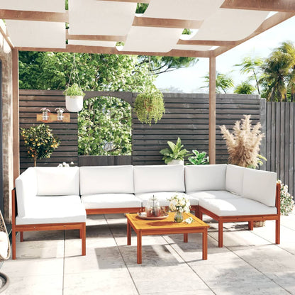 7-tlg. Garten-Lounge-Set mit Kissen Cremefarbenes Holz Akazie & Seil