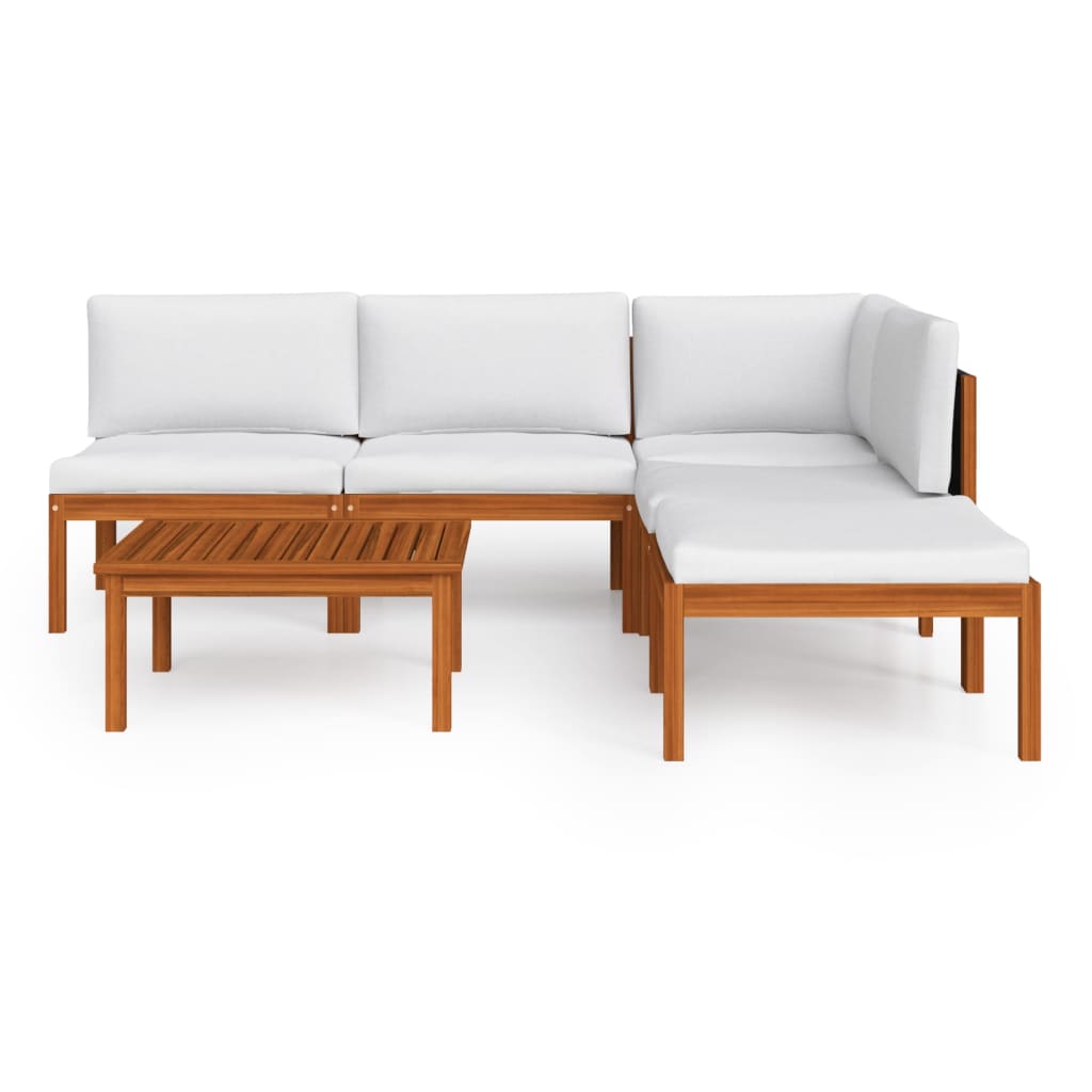 6-tlg. Garten-Lounge-Set mit Kissen Cremefarbenes Holz Akazie & Seil