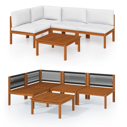 5-teiliges Garten-Lounge-Set mit Kissen Creme 63 x 63 cm