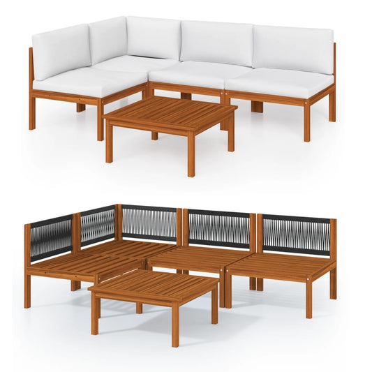 5-teiliges Garten-Lounge-Set mit Kissen Creme 63 x 63 cm