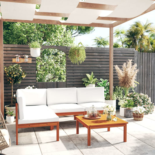 5-teiliges Garten-Lounge-Set mit Kissen Creme 63 x 63 cm
