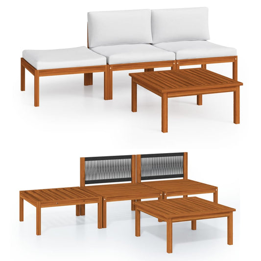 4-teiliges Garten-Lounge-Set mit Kissen Creme 63 x 63 cm