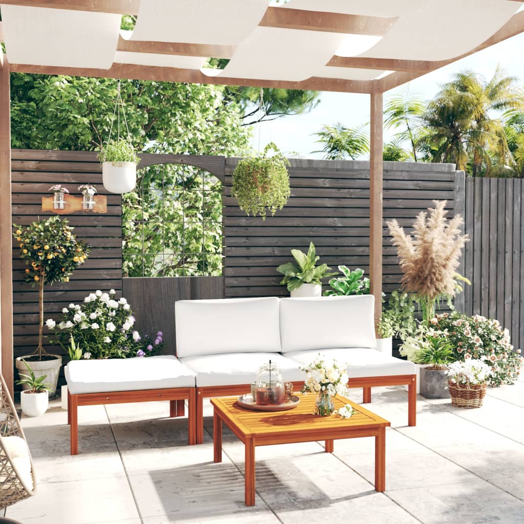 4-teiliges Garten-Lounge-Set mit Kissen Creme 63 x 63 cm