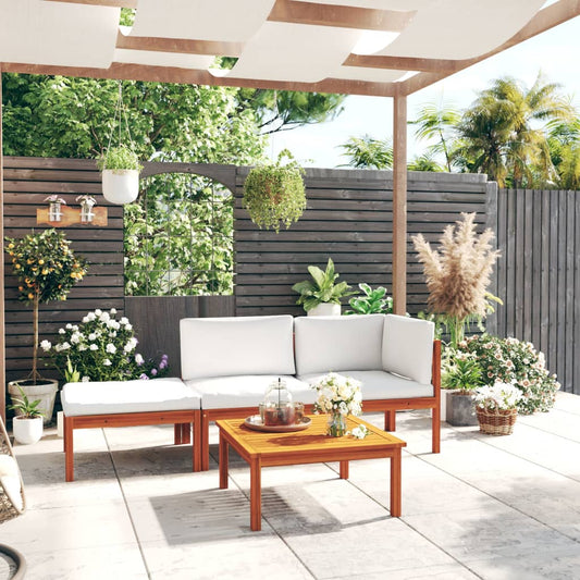 4-teiliges Garten-Lounge-Set mit Kissen Creme 63 x 63 cm