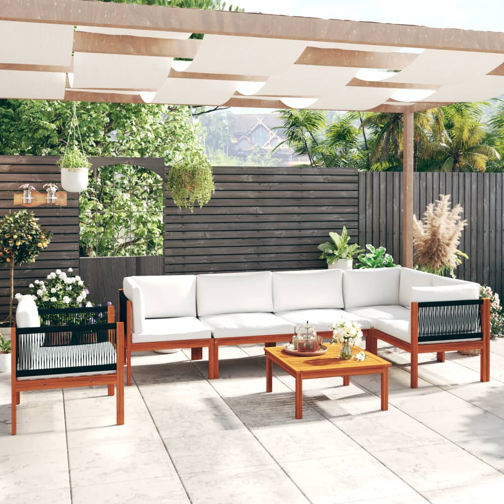 7-teiliges Garten-Lounge-Set mit Kissen Creme 63 x 63 cm