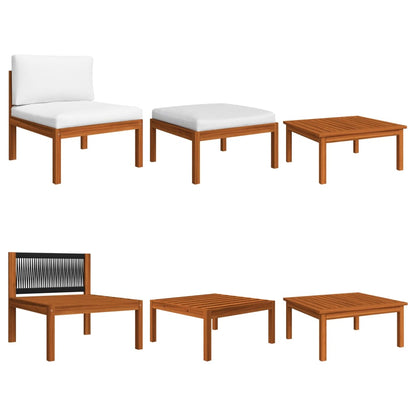 3-tlg. Garten-Lounge-Set mit Kissen Holz Akazie & Seil