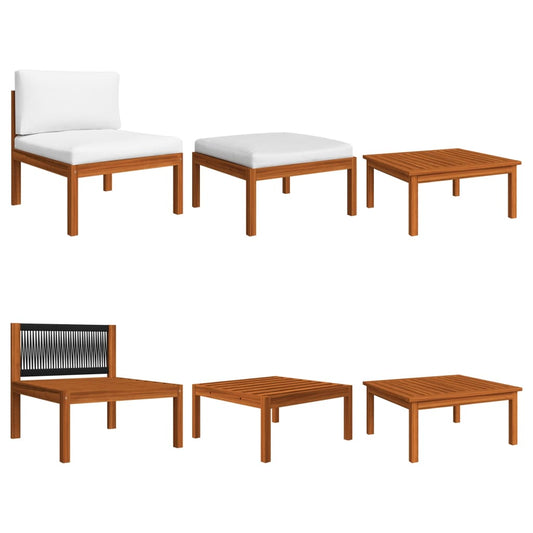 3-tlg. Garten-Lounge-Set mit Kissen Holz Akazie & Seil