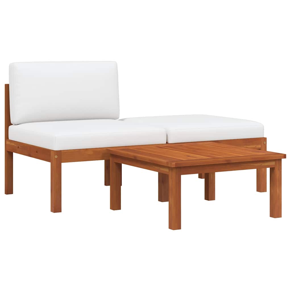 3-tlg. Garten-Lounge-Set mit Kissen Holz Akazie & Seil