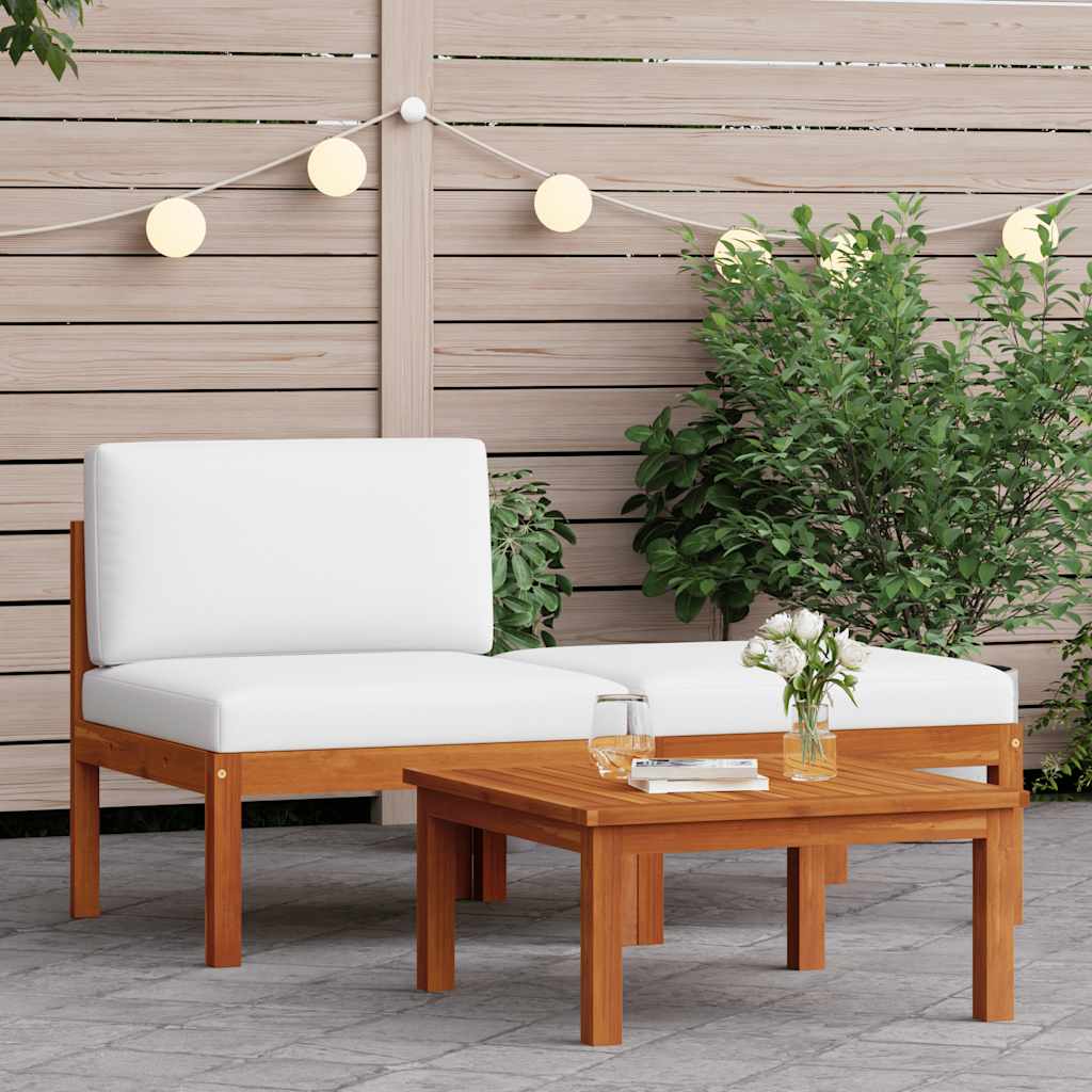 3-tlg. Garten-Lounge-Set mit Kissen Holz Akazie & Seil