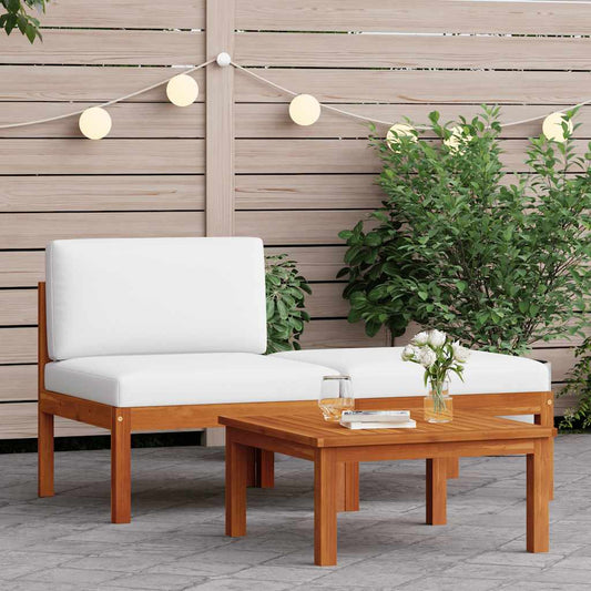 3-tlg. Garten-Lounge-Set mit Kissen Holz Akazie & Seil