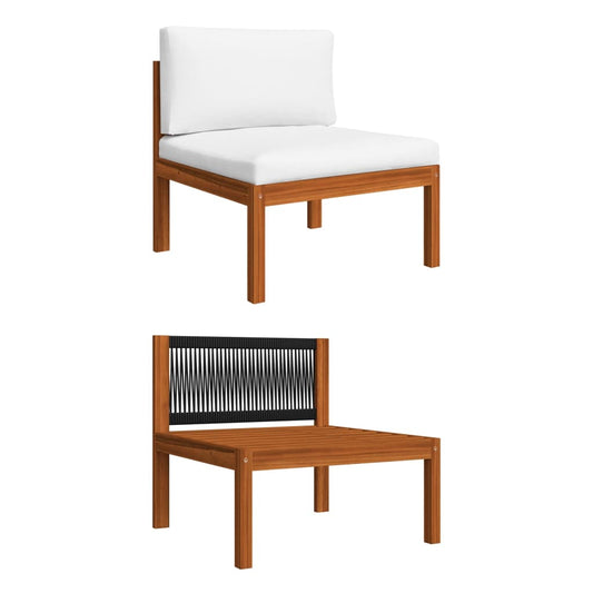 Garten-Mittelsofa mit Kissen Holz Akazie & Seil