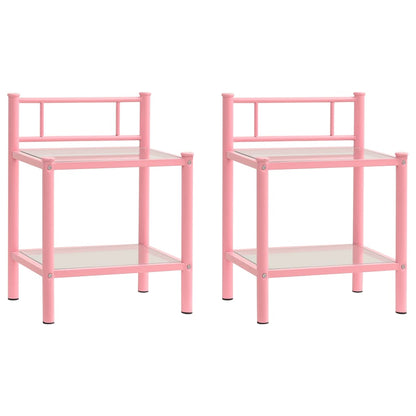 Sengeborde 2 stk Pink Transparent Metal og Glas