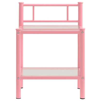 Sengeborde 2 stk Pink Transparent Metal og Glas
