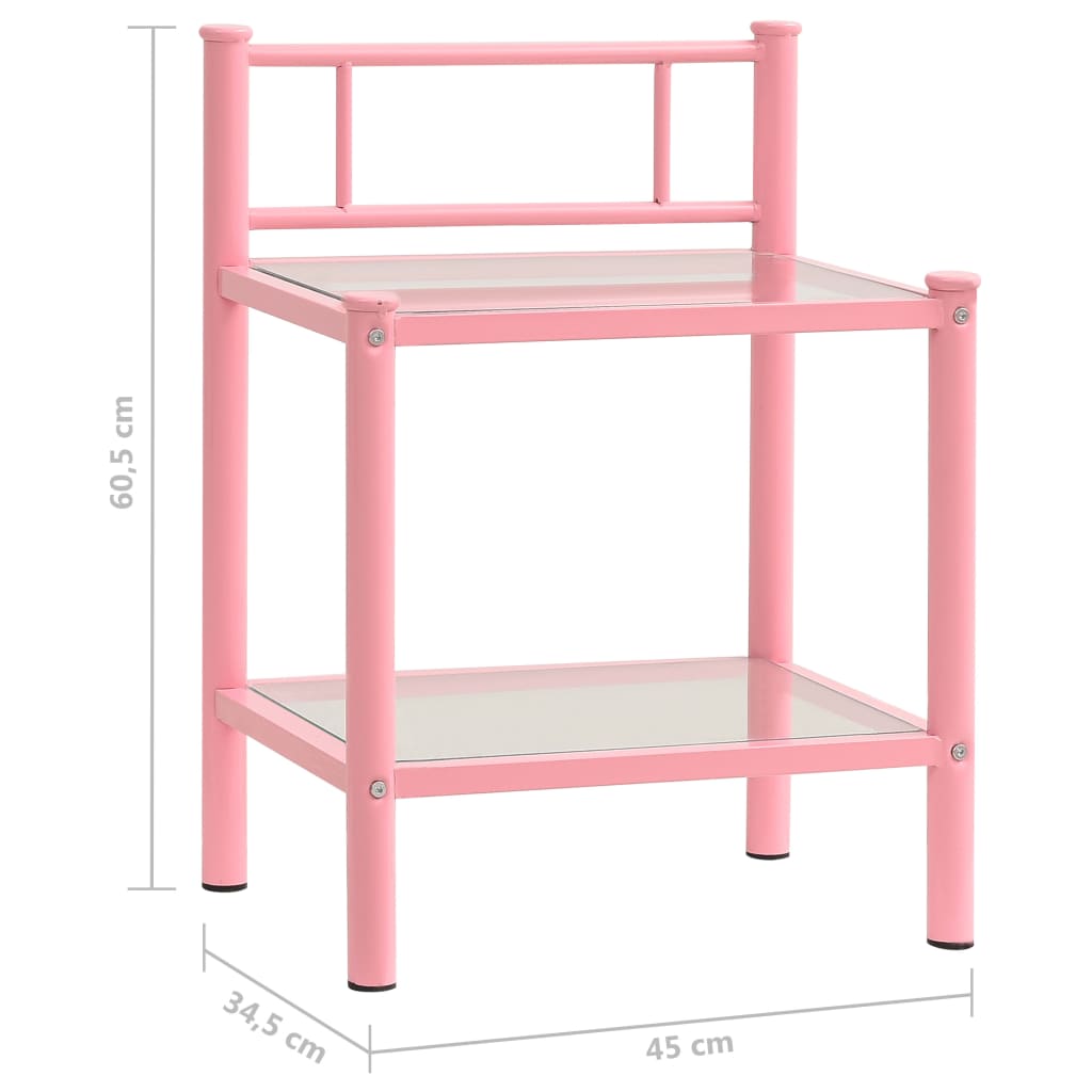 Sengeborde 2 stk Pink Transparent Metal og Glas