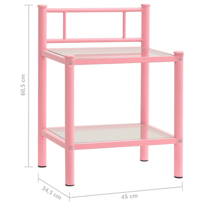 Sengeborde 2 stk Pink Transparent Metal og Glas