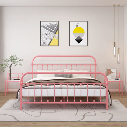 Sengeborde 2 stk Pink Transparent Metal og Glas