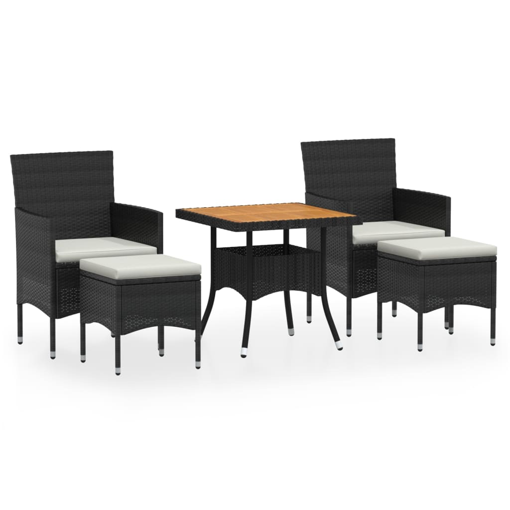 5-tlg. Garten-Essgruppe Poly Rattan & Massivholz Akazie Schwarz