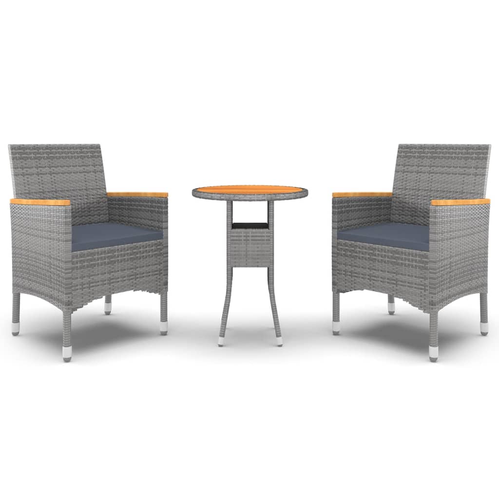 3-tlg. Garten-Essgruppe Poly Rattan Grau