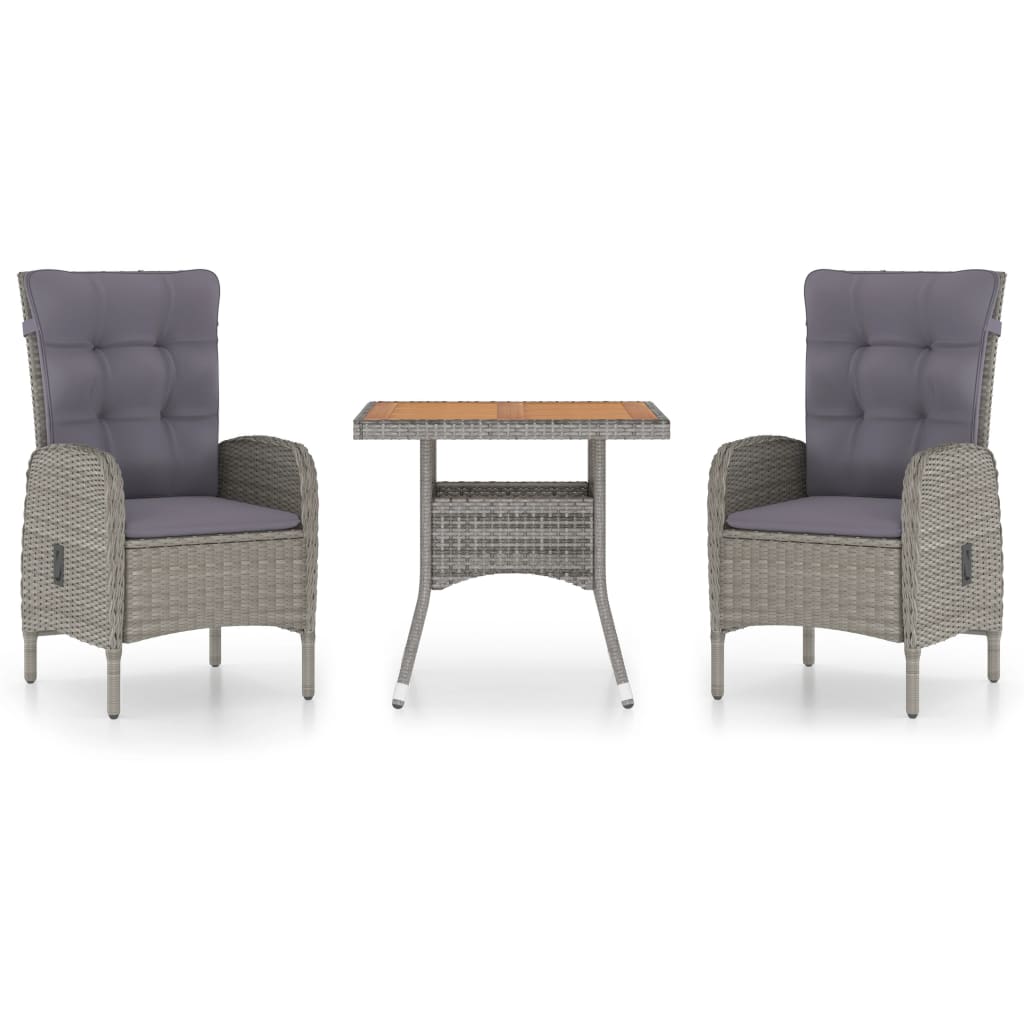 3-tlg. Garten-Essgruppe Poly Rattan und Akazienholz Grau