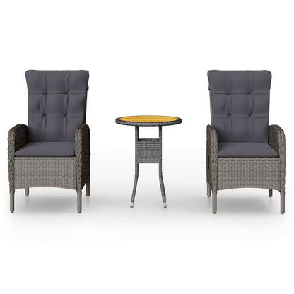3-tlg. Garten-Bistro-Set Poly Rattan Grau