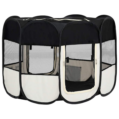 Faltbarer Welpenlaufstall mit Tragetasche Schwarz 90x90x58 cm