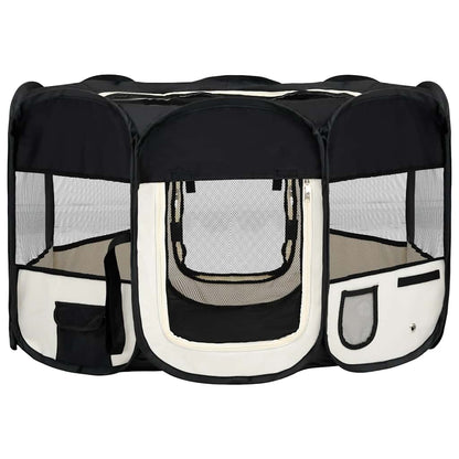 Faltbarer Welpenlaufstall mit Tragetasche Schwarz 125x125x61 cm