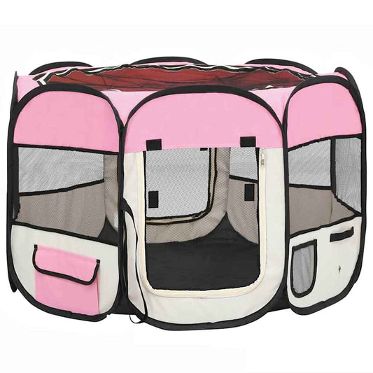 Faltbarer Welpenlaufstall mit Tragetasche Rosa 90x90x58 cm