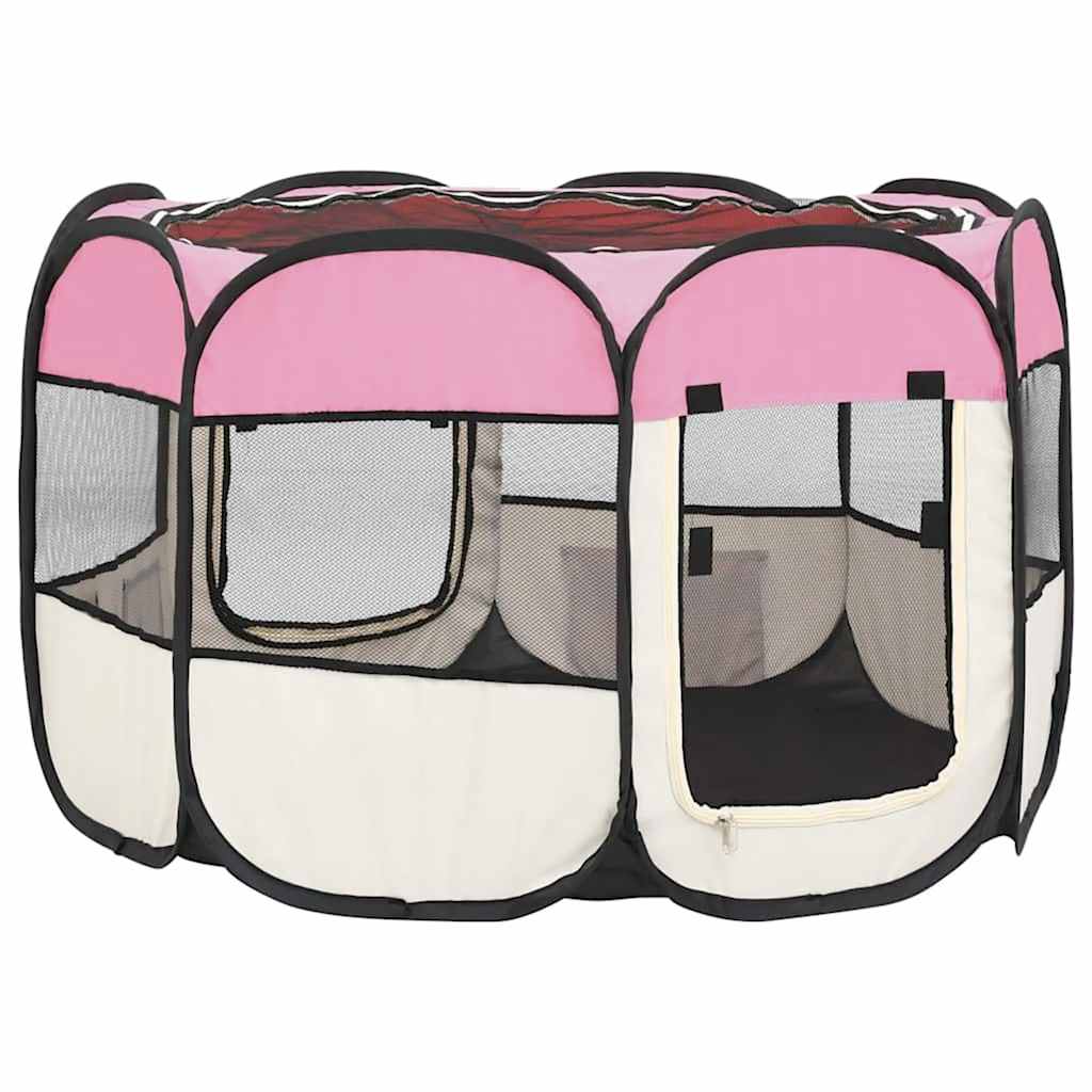 Faltbarer Welpenlaufstall mit Tragetasche Rosa 90x90x58 cm