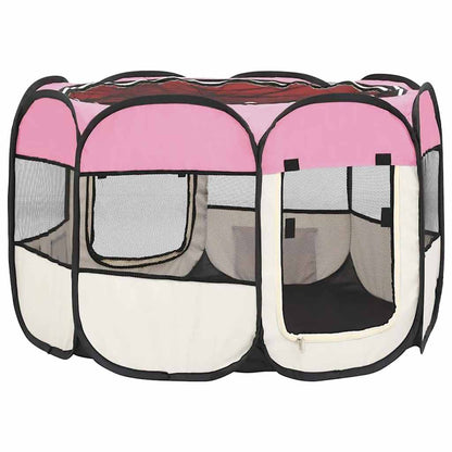 Faltbarer Welpenlaufstall mit Tragetasche Rosa 90x90x58 cm
