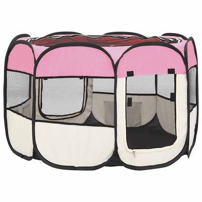 Faltbarer Welpenlaufstall mit Tragetasche Rosa 90x90x58 cm