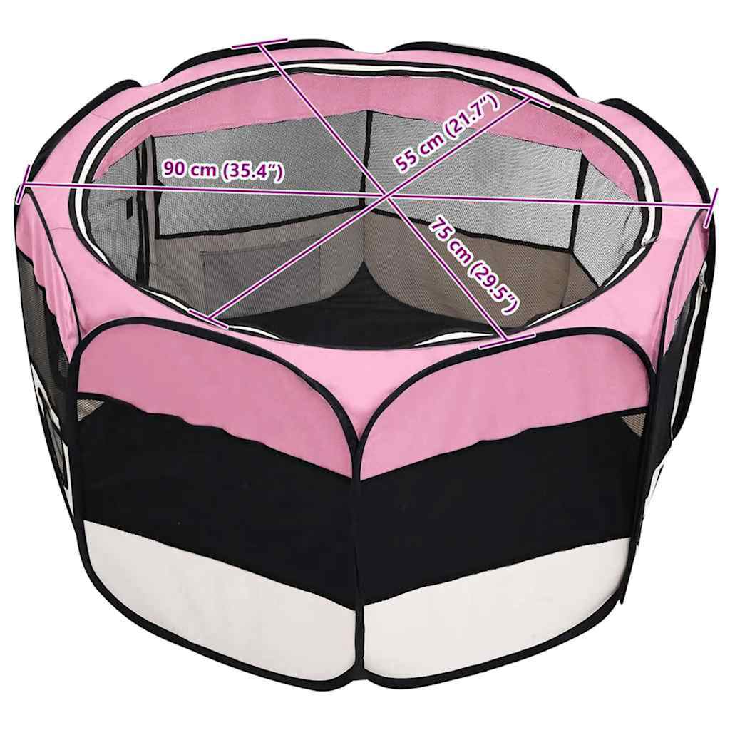 Faltbarer Welpenlaufstall mit Tragetasche Rosa 90x90x58 cm
